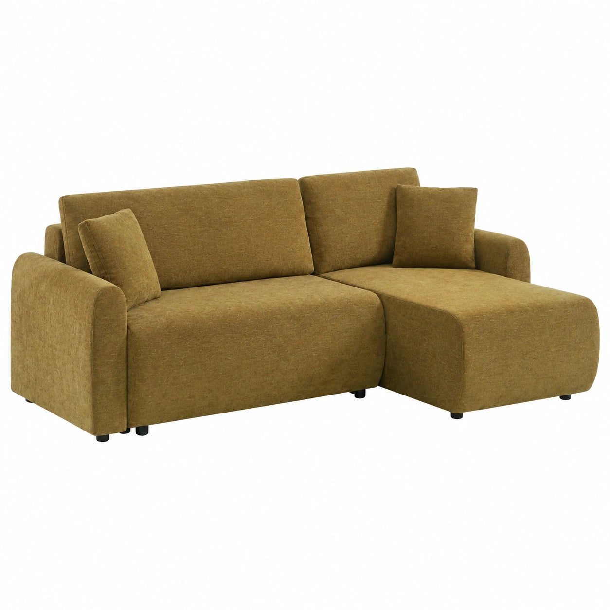 Divano angolare reversibile in tessuto ocra con contenitore per 3 posti - 205x142x78 cm