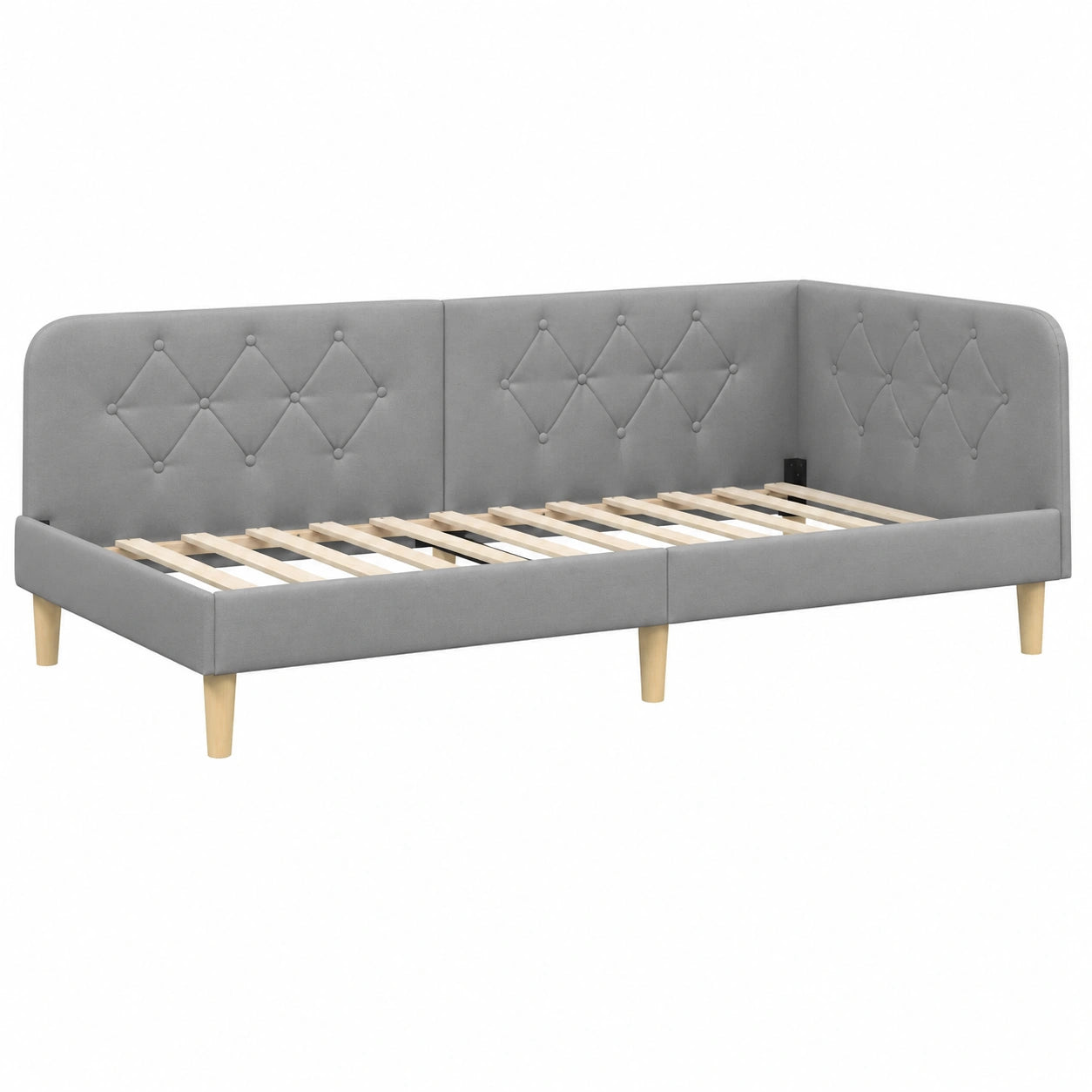 Letto ad angolo moderno grigio 100x200 cm, divano letto imbottito salvaspazio con bracciolo reversibile