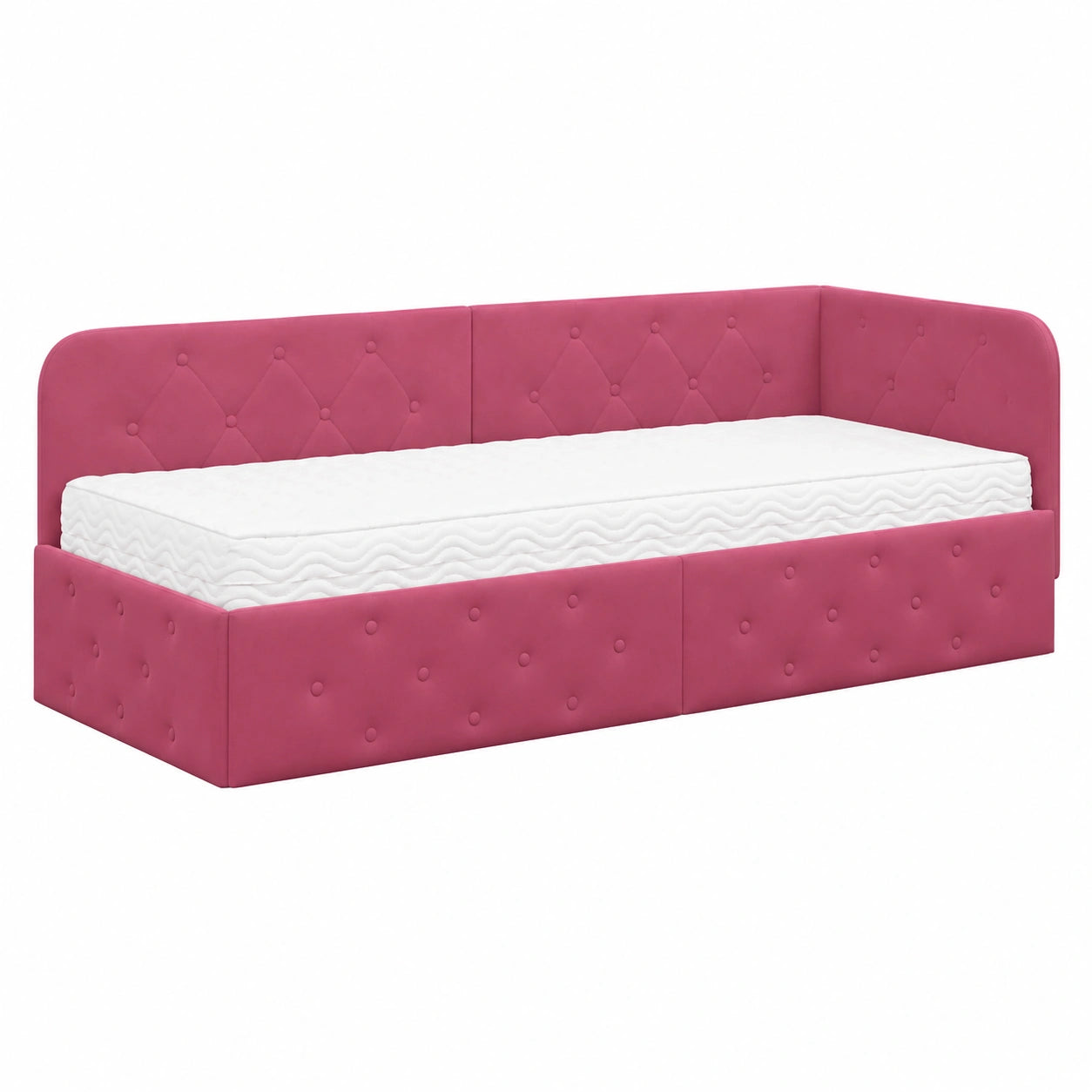 Letto angolare salvaspazio 80x200 cm in velluto rosso con testiera reversibile