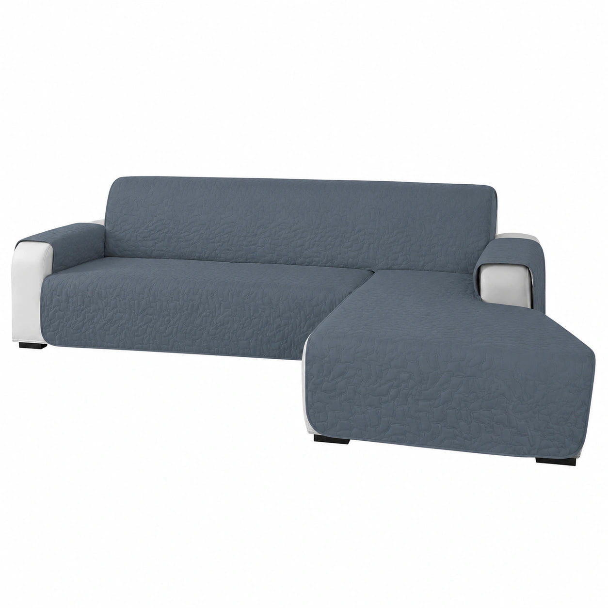 Copridivano Angolare 3 Posti Impermeabile e Antigraffio con Braccioli, Protezione per Animali, Fodera Antiscivolo (255 CM, Grigio Blu)