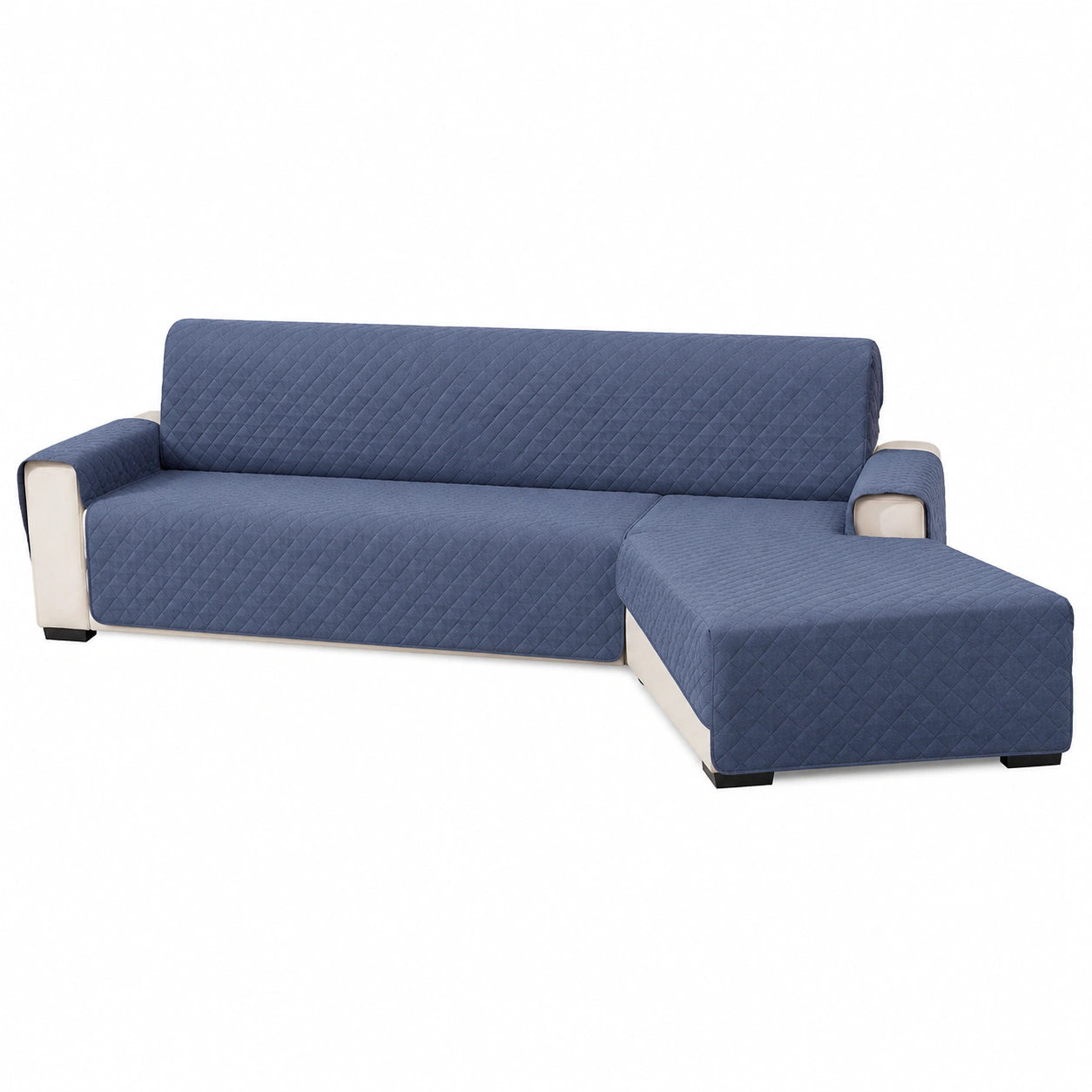 Protezione Divano Penisola 4 Posti Impermeabile Reversibile, Fodera Universale Antigraffio Blu Grigio