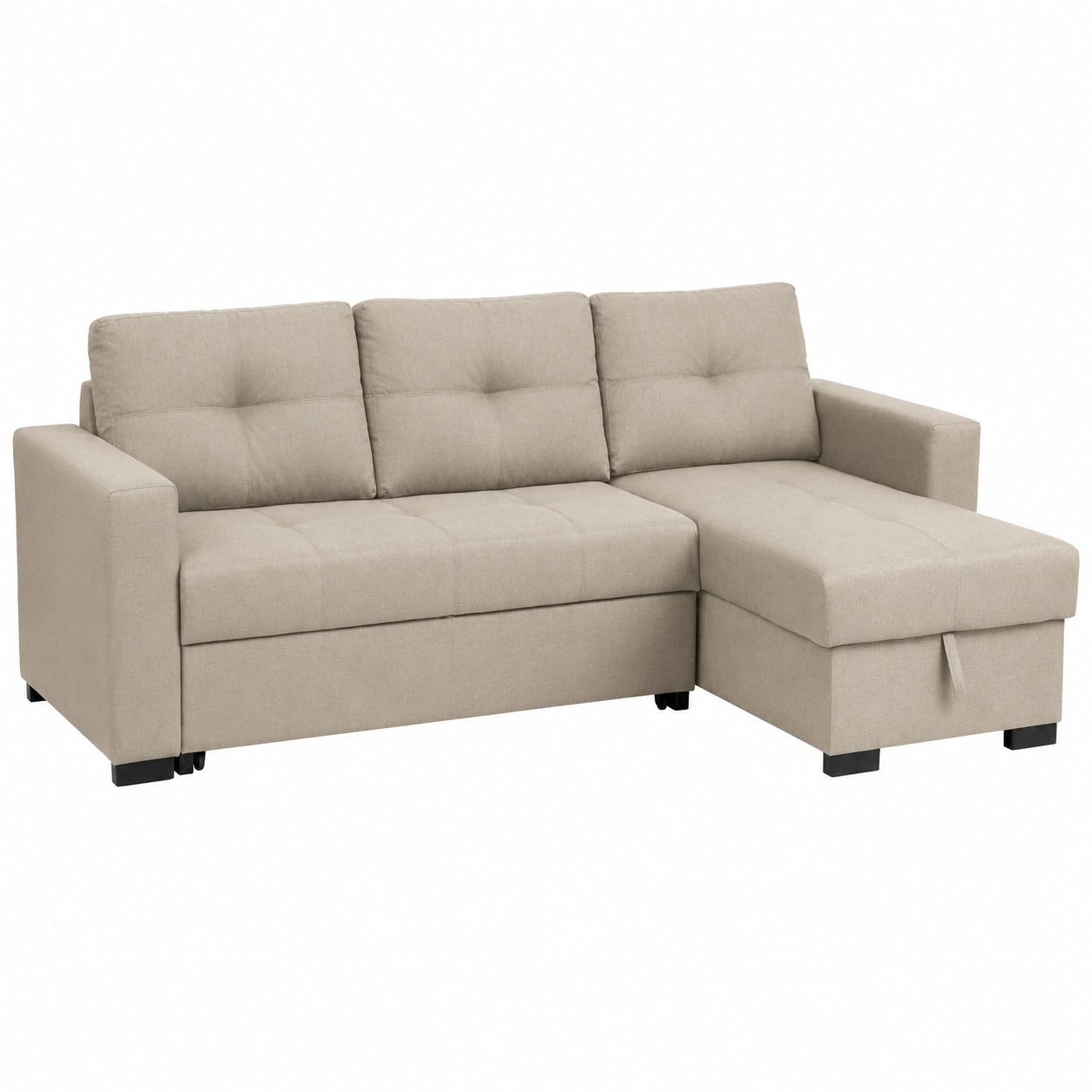 Divano Angolare ROMA 3 Posti con Contenitore e Cassettone, Tessuto Imbottito, Beige