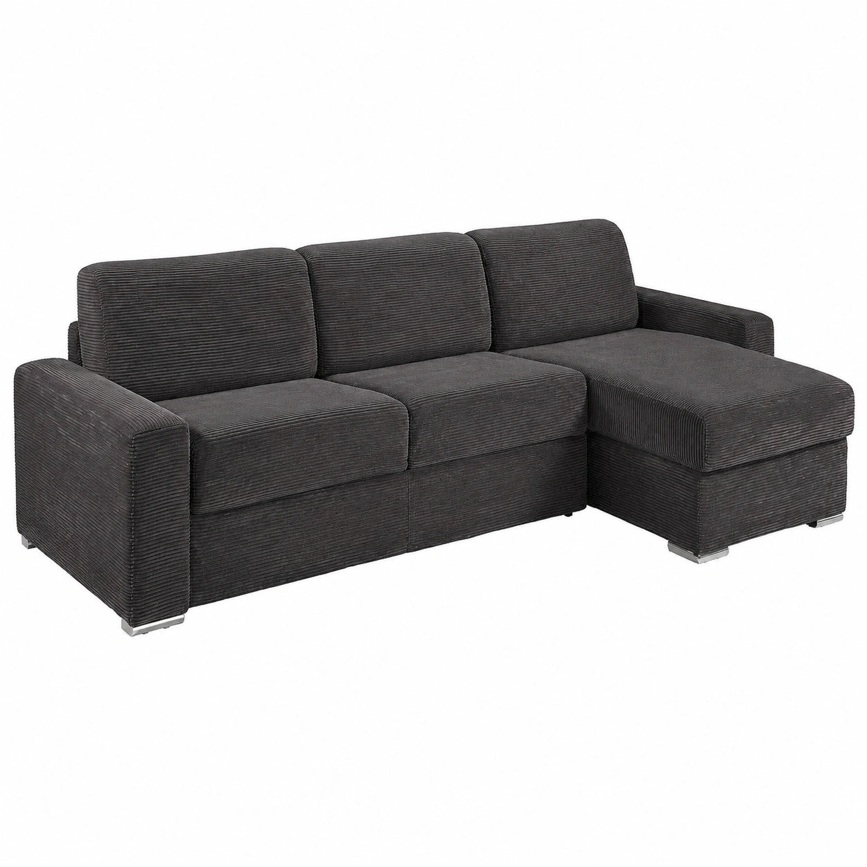 Divano Letto Angolare Reversibile in Velluto a Coste Grigio con Materasso Memory Foam 22 cm - CALITO