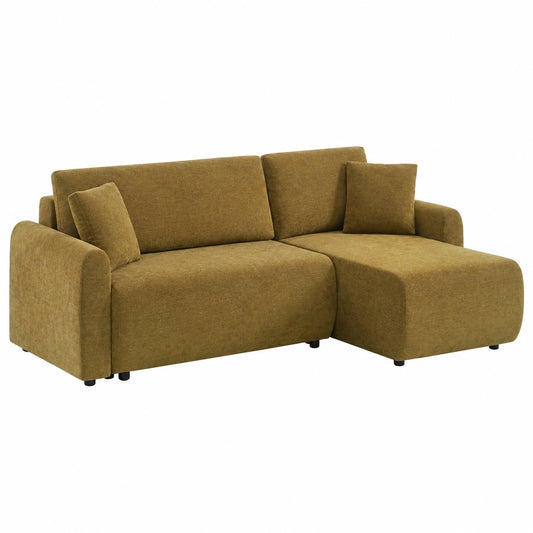 Divano angolare reversibile in tessuto ocra con contenitore per 3 posti - 205x142x78 cm