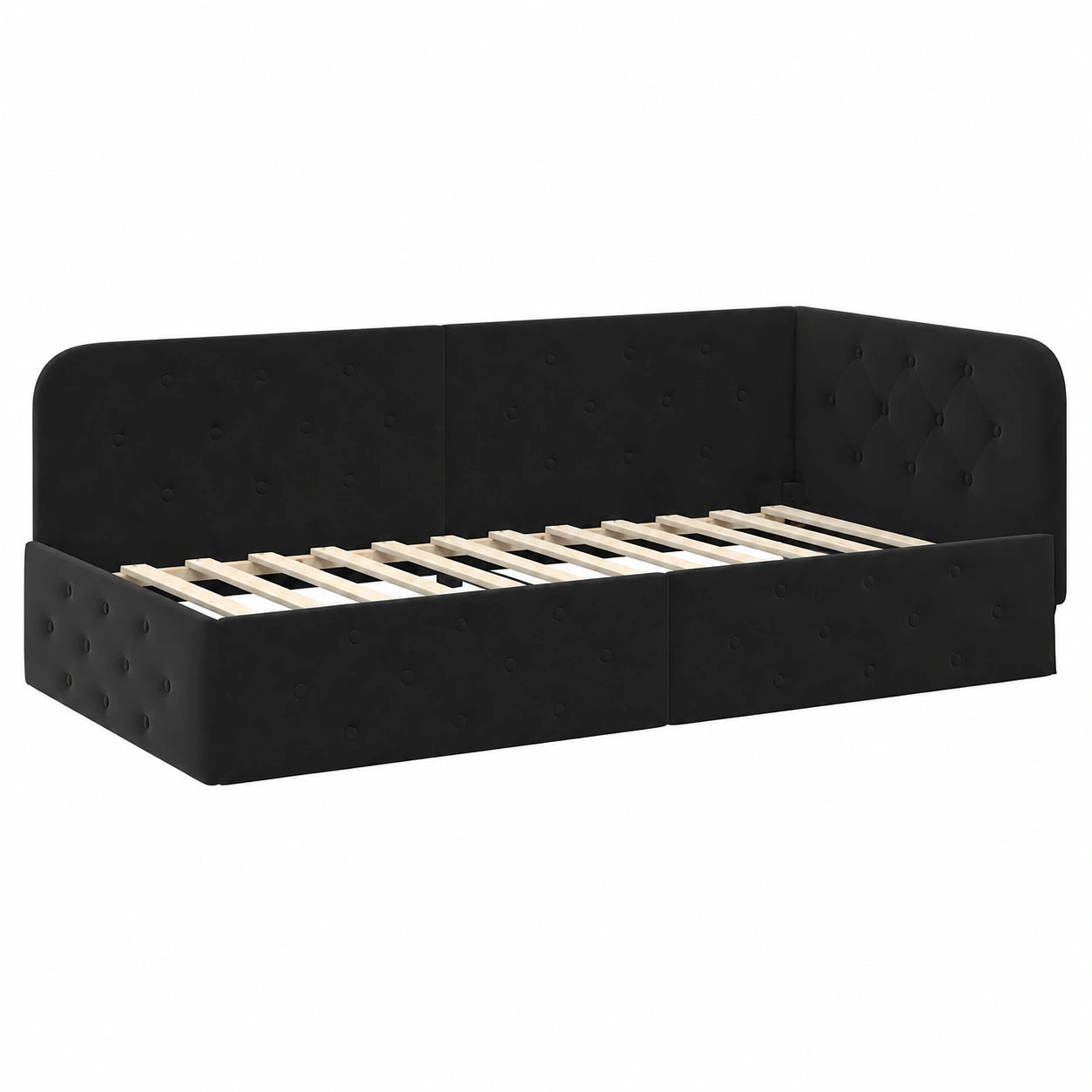 Letto angolare multifunzionale in velluto 90x200 cm, divano con bracciolo regolabile per camera ospiti, nero