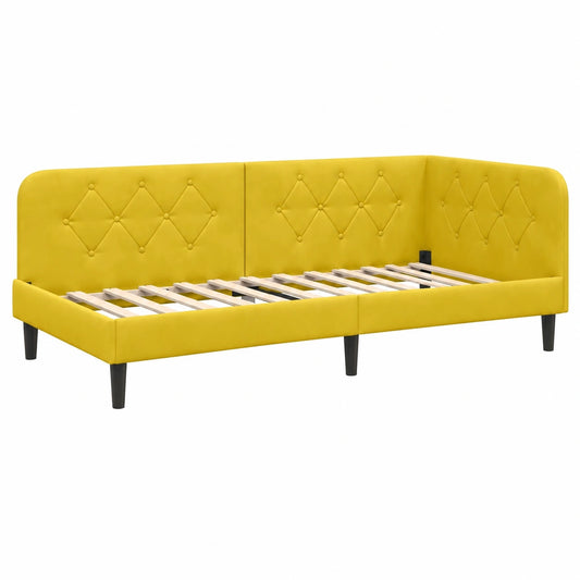 Letto ad Angolo in Velluto Giallo 90x190 cm con Bracciolo Reversibile, Divano Letto Moderno per Cameretta