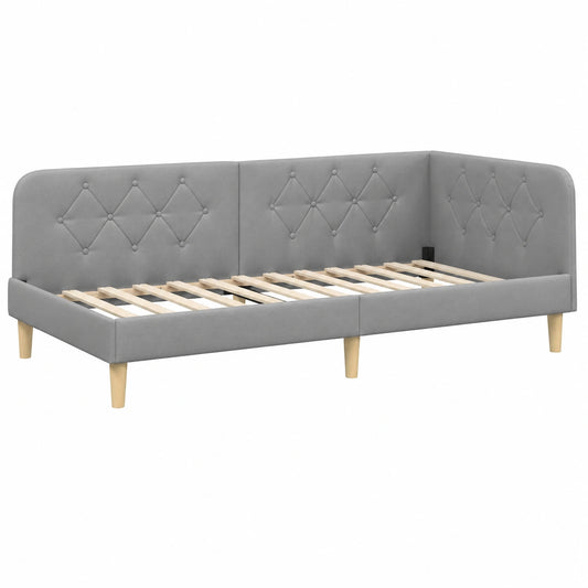 Letto ad angolo moderno grigio 100x200 cm, divano letto imbottito salvaspazio con bracciolo reversibile