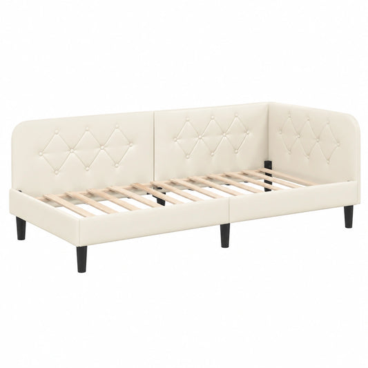 Letto ad angolo in velluto crema 100x200 cm con bracciolo reversibile per ragazzi