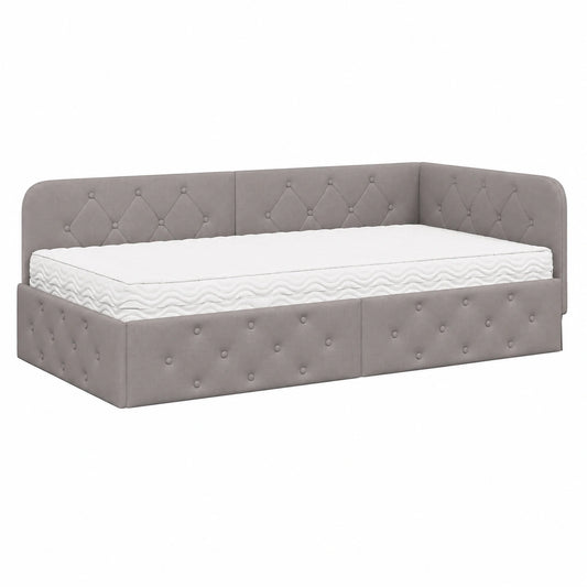 Divano letto angolare 100x200 cm con materasso, struttura moderna in compensato tortora, testiera reversibile salvaspazio