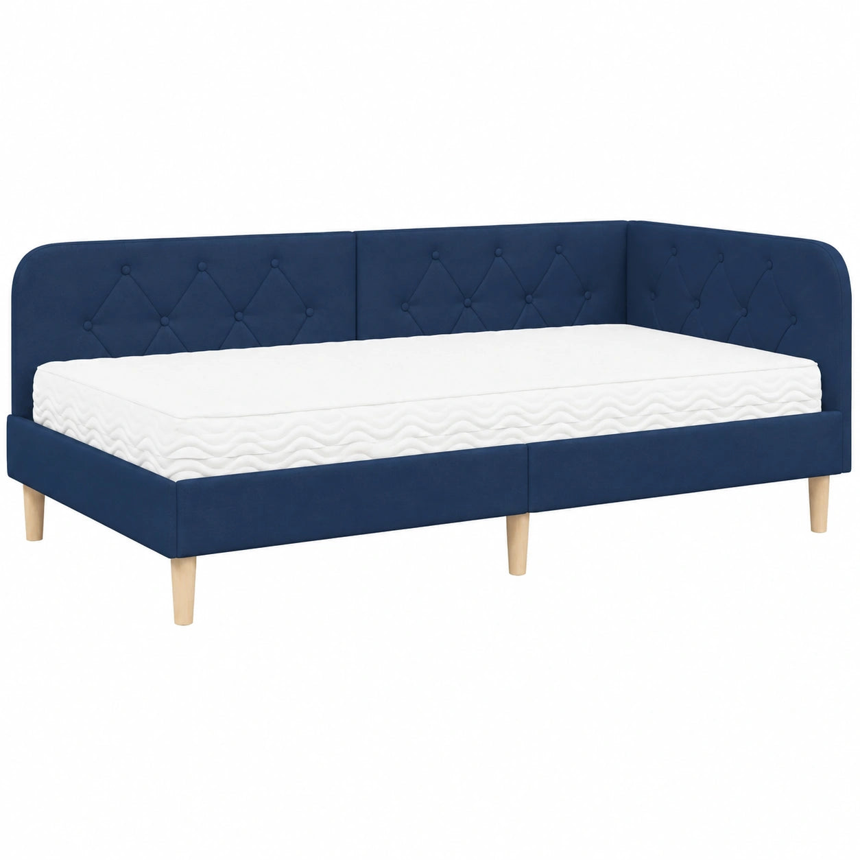 Letto angolare multifunzione blu con materasso, 90x200 cm, divano letto reversibile in tessuto per camera e studio