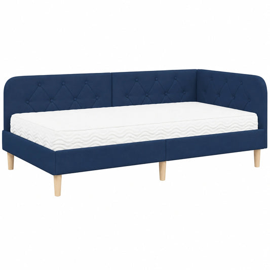 Letto angolare multifunzione blu con materasso, 90x200 cm, divano letto reversibile in tessuto per camera e studio