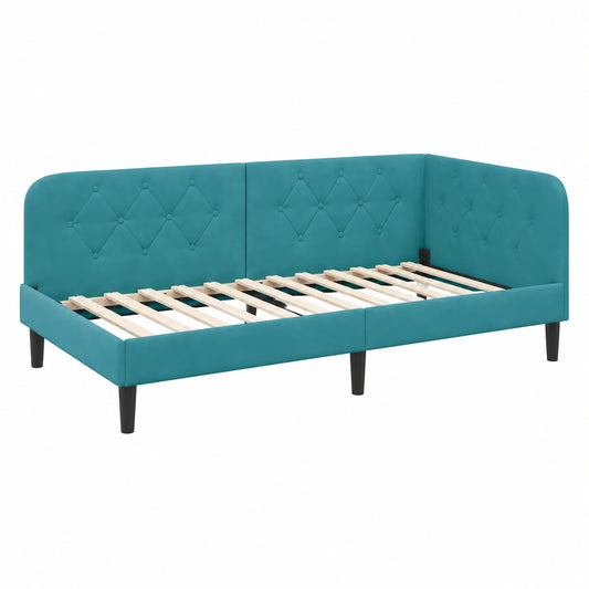 Letto angolare in velluto 90x190 cm con braccioli reversibili, turchese