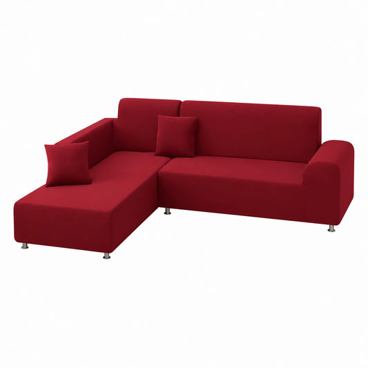 Copridivano Elasticizzato a Forma di L per Chaise Longue, Universale per Penisola Sinistra o Destra, 3+4 Posti, Rosso