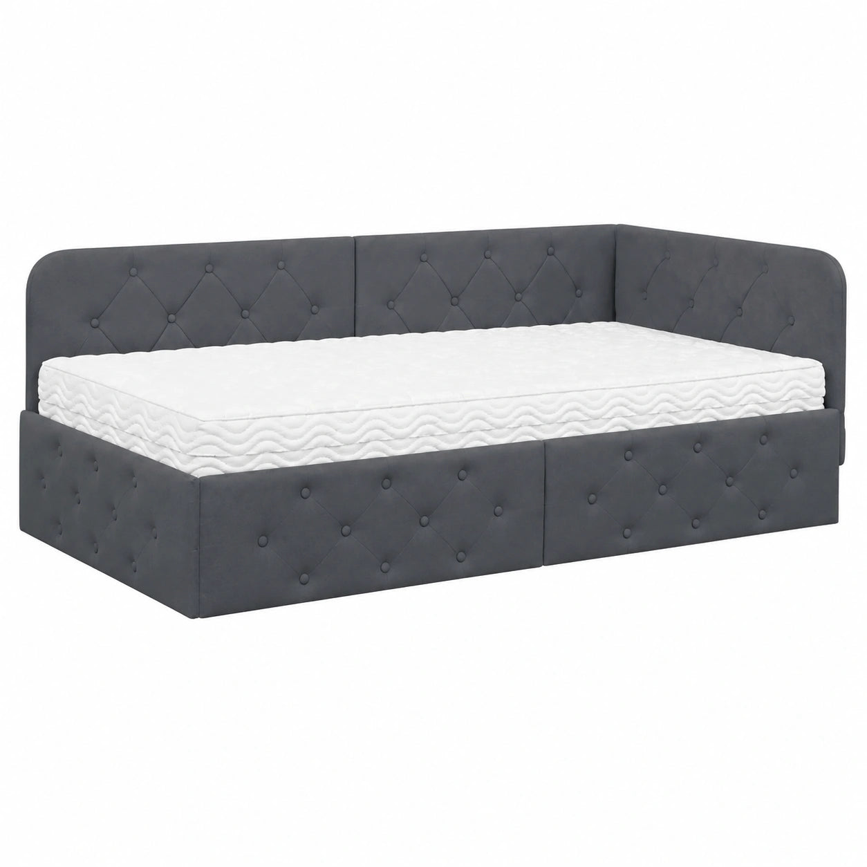 Letto Angolare Grigio Scuro in Velluto 90x190 cm con Rete e Materasso