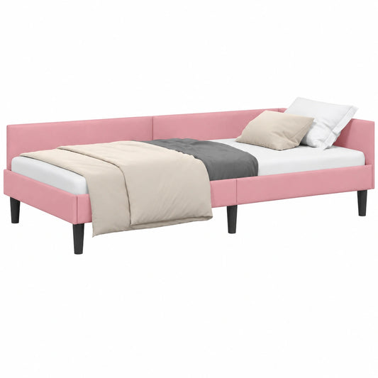 Letto angolare in velluto con testiera reversibile, 90x190 cm