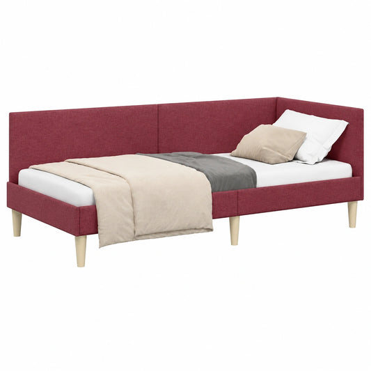Letto angolare moderno 100x200 cm in tessuto rosso vinaccia con testiera reversibile