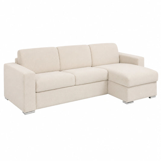 Divano angolare reversibile in tessuto beige con letto integrato 160 cm - Modello CALITO