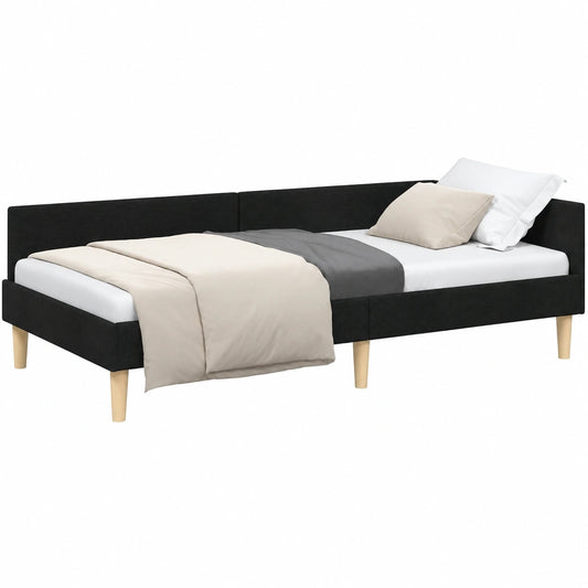 Struttura letto angolare in tessuto nero 80x200 cm, ideale per camere ragazzi e ospiti, stabile e imbottito, divano letto con testiera regolabile