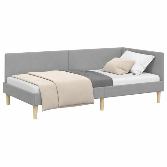 Letto Singolo Angolare Salvaspazio 90x200 cm Grigio Chiaro con Testiera Reversibile