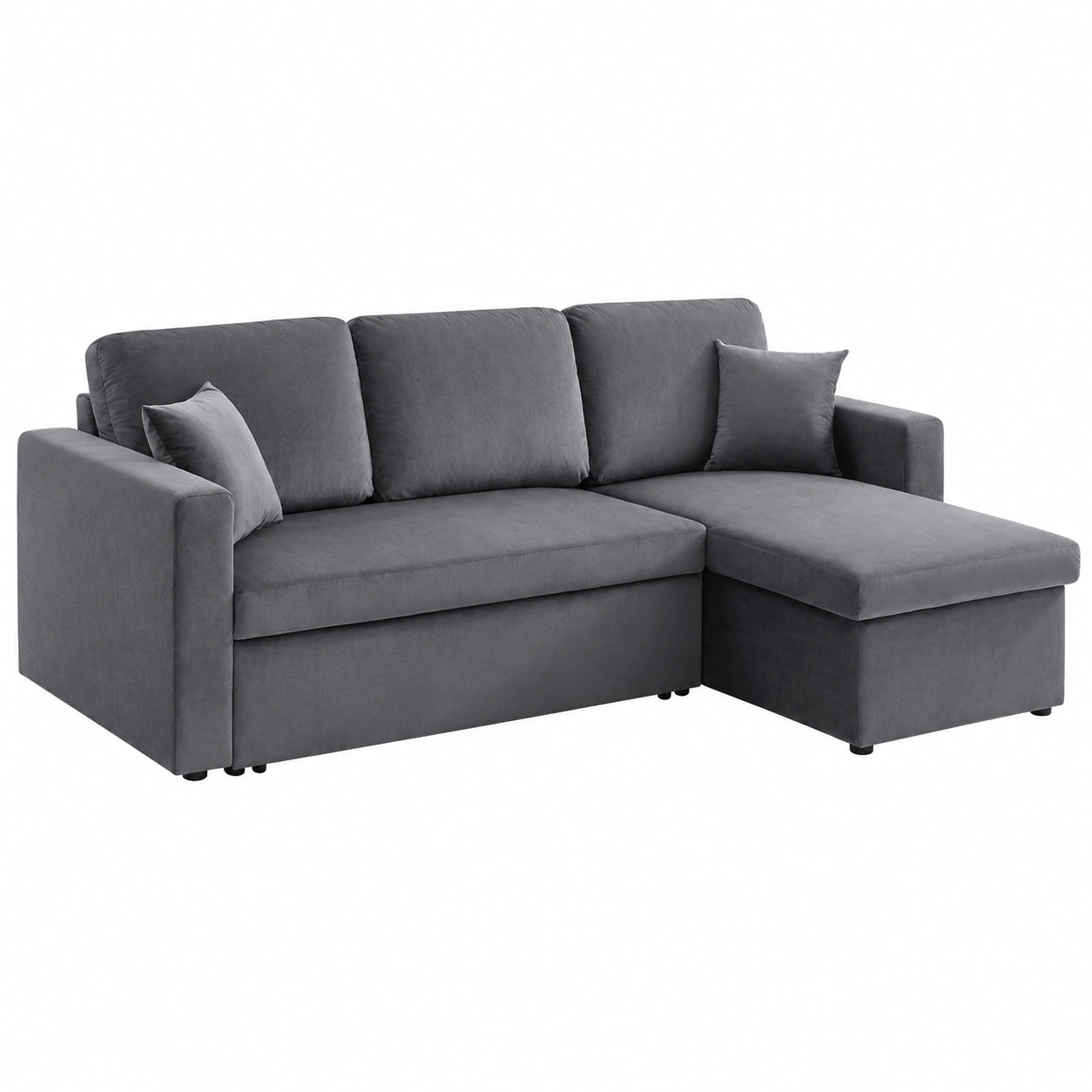 Divano letto angolare in velluto reversibile 3 posti, Grigio scuro 220x146x83 cm
