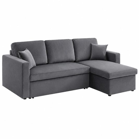 Divano letto angolare in velluto reversibile 3 posti, Grigio scuro 220x146x83 cm