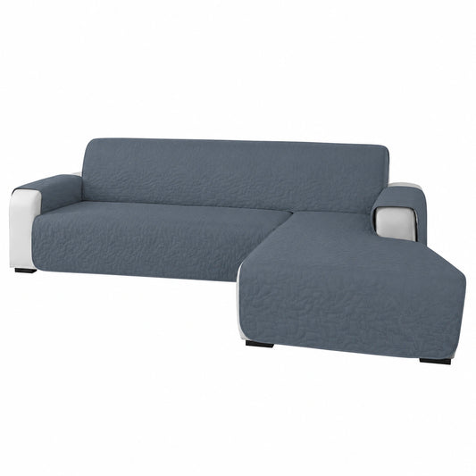 Copridivano Angolare 3 Posti Impermeabile e Antigraffio con Braccioli, Protezione per Animali, Fodera Antiscivolo (255 CM, Grigio Blu)