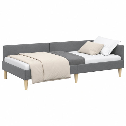 Letto Imbottito Angolare 90x200 cm in Tessuto Grigio Scuro con Testiera Reversibile per Camera da Letto e Ospiti