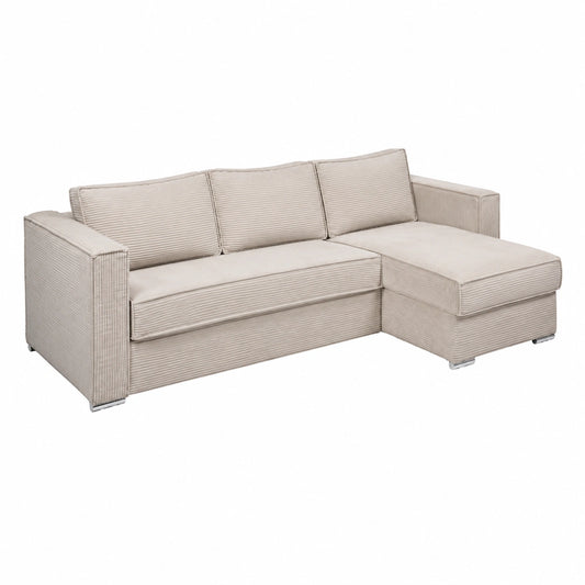 Divano Letto Angolare Reversibile in Velluto Beige, 160x190 cm, Materasso 14 cm - Modello LORETO