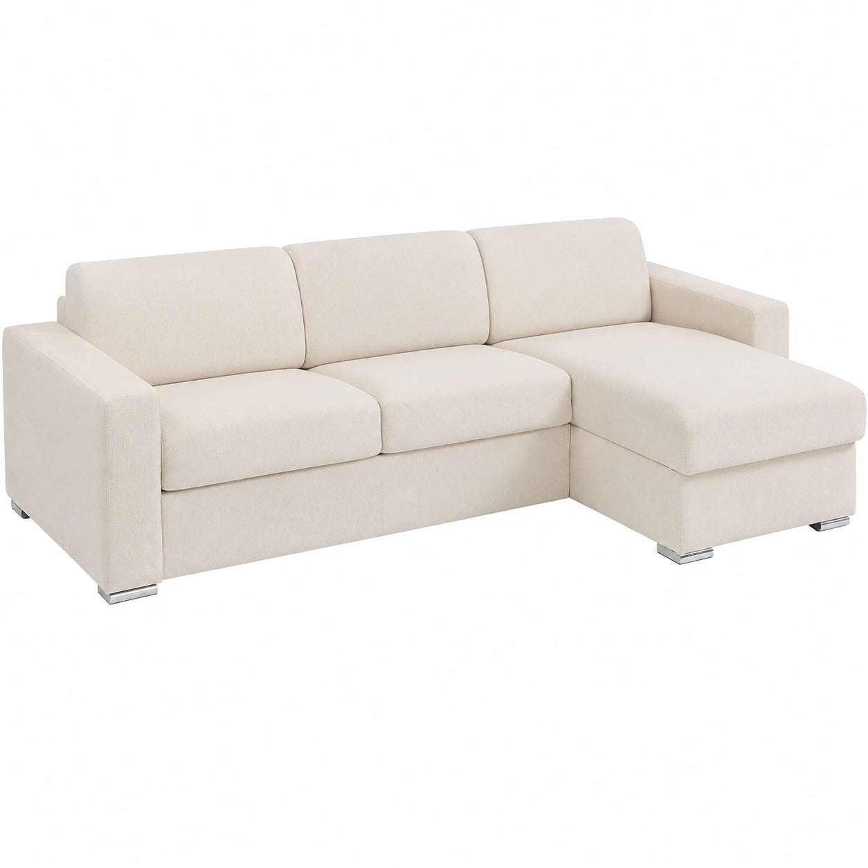 Divano Angolare Reversibile con Letto in Tessuto Beige 160 cm Materasso Memory Foam 22 cm - CALITO