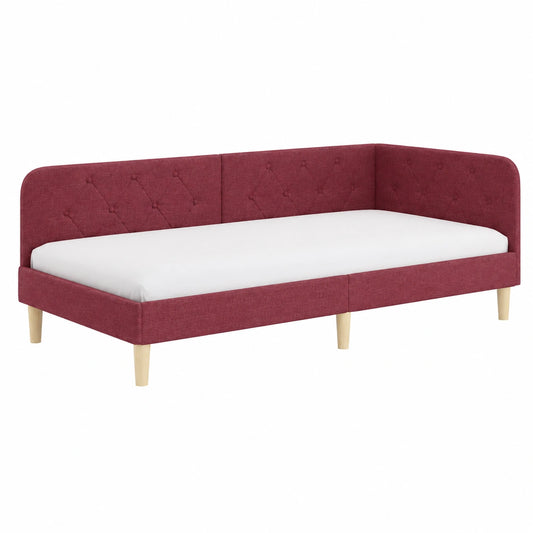 Letto angolare rosso vino 100x200 cm con braccioli reversibili, design salvaspazio e telaio robusto
