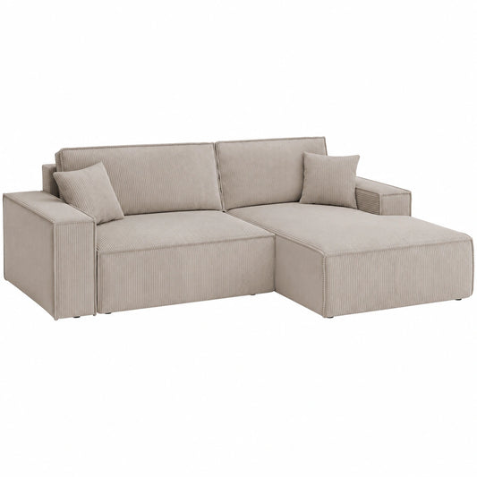Divano Letto Angolare Selsey Divenos con Contenitore, Facile da Pulire, Schiuma Poliuretanica, Forma a L Destra, Beige Cordura