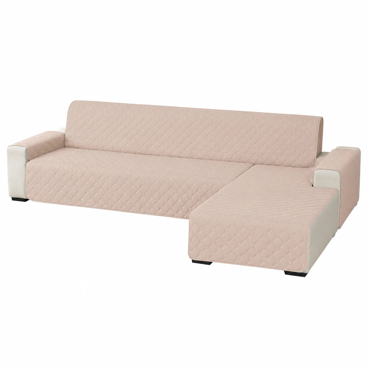 Copridivano Impermeabile con Penisola 3 Posti Reversibile, Fodera Universale per Divano a L Antigraffio, Beige
