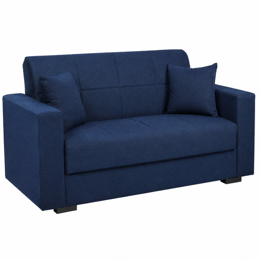 Divano Letto Blu 2 Posti con Contenitore e Cuscini
