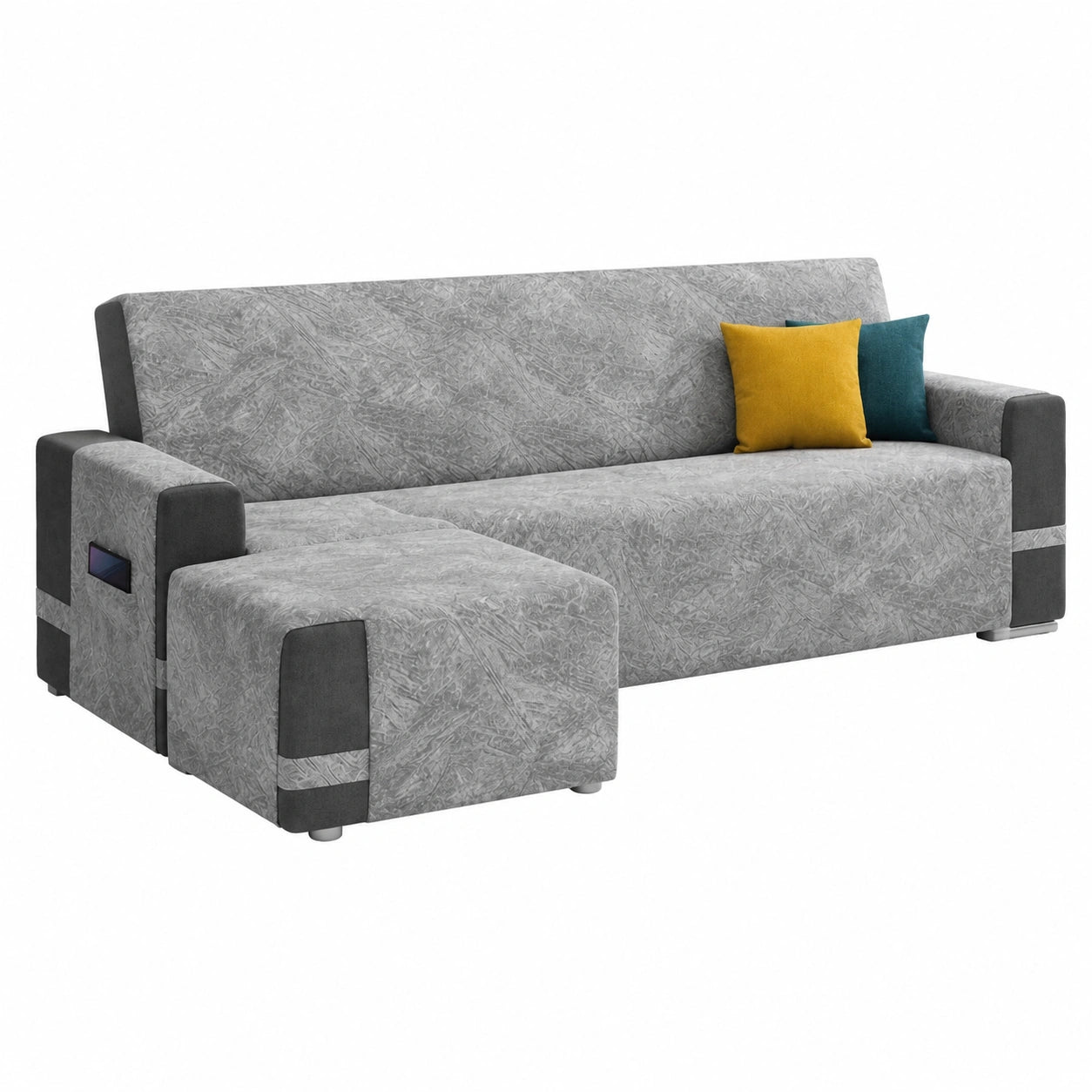 Rivestimento Divano Penisola Antimacchia su Misura - Protezione Impermeabile con chaise longue - Realizzato in Italia - Colore Antracite