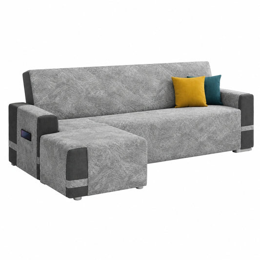 Rivestimento Divano Penisola Antimacchia su Misura - Protezione Impermeabile con chaise longue - Realizzato in Italia - Colore Antracite
