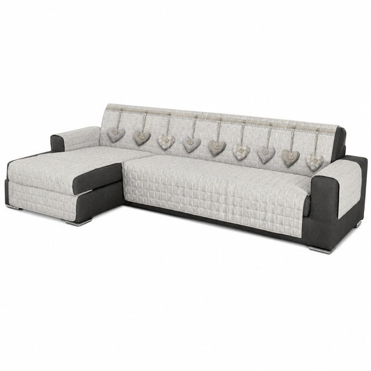 Copridivano Angolare Trapuntato con Penisola Shabby Beige 190-195 cm
