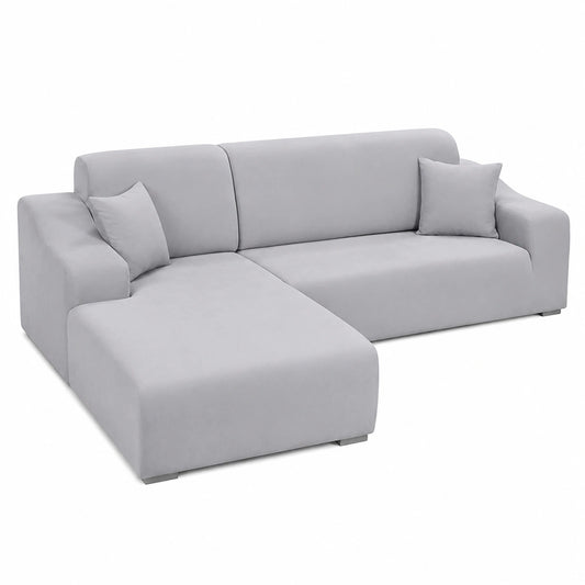Copertura Elastica per Chaise Longue Angolare in Poliestere, Fodera Antiscivolo e Lavabile per Divano a L, Protezione Soggiorno - Grigio, 1-3 + 4 Posti