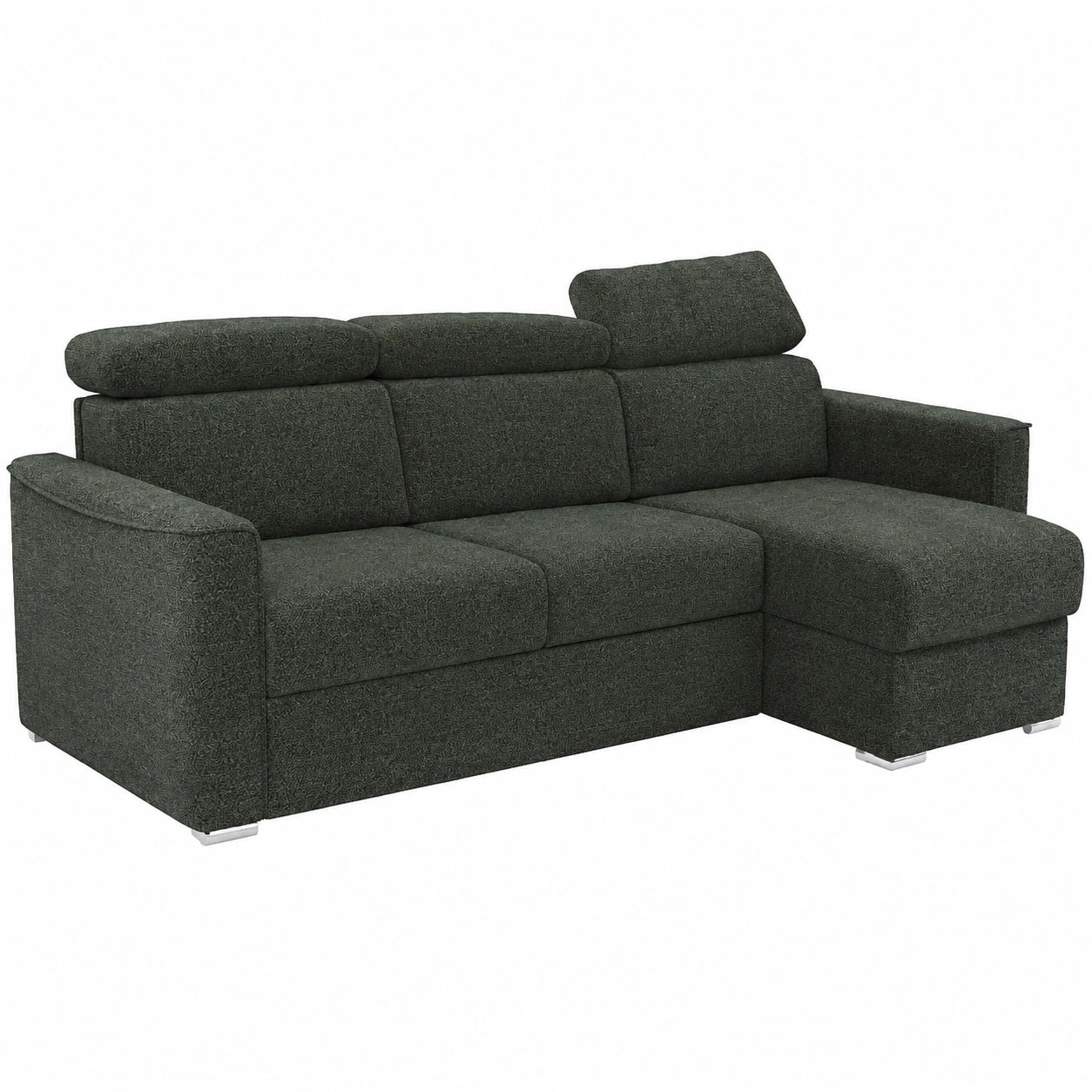 Divano Angolare Reversibile Estensibile in Tessuto Verde con Letto Memory Foam