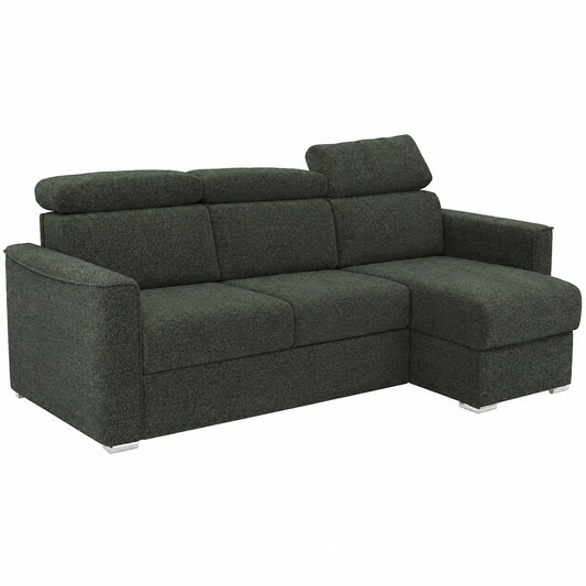 Divano Angolare Reversibile Estensibile in Tessuto Verde con Letto Memory Foam