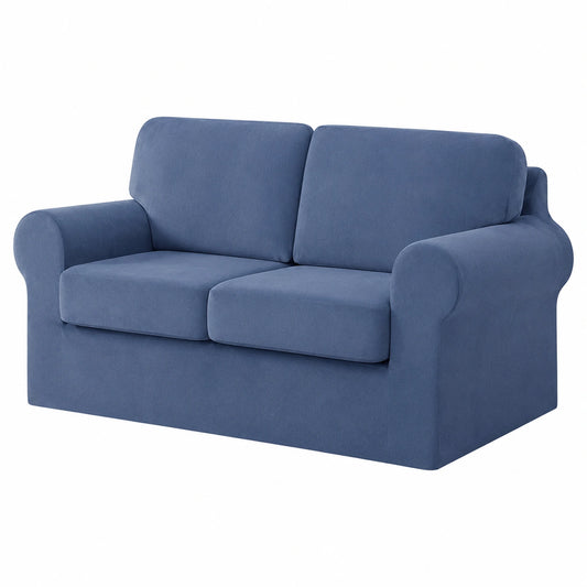 Copridivano in Velluto Blu per 2 Posti, Fodera Separata e Federa Coordinata, Rivestimento Morbido e Elegante