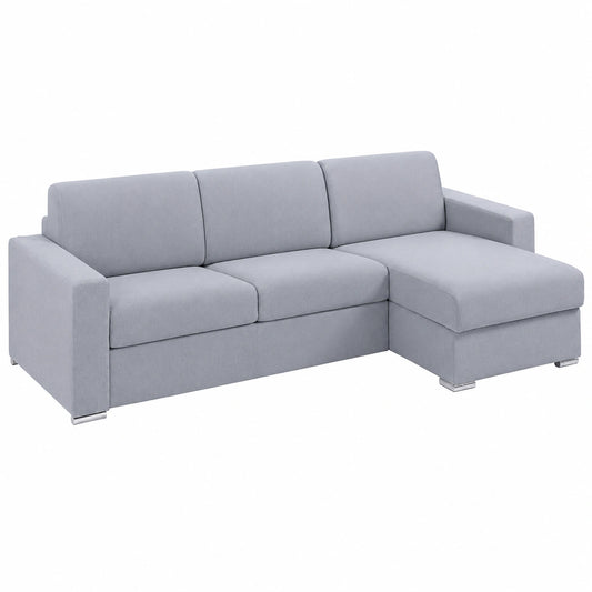 Divano Letto Angolare Reversibile in Tessuto Grigio con Materasso 140x18 cm - Modello CALITO