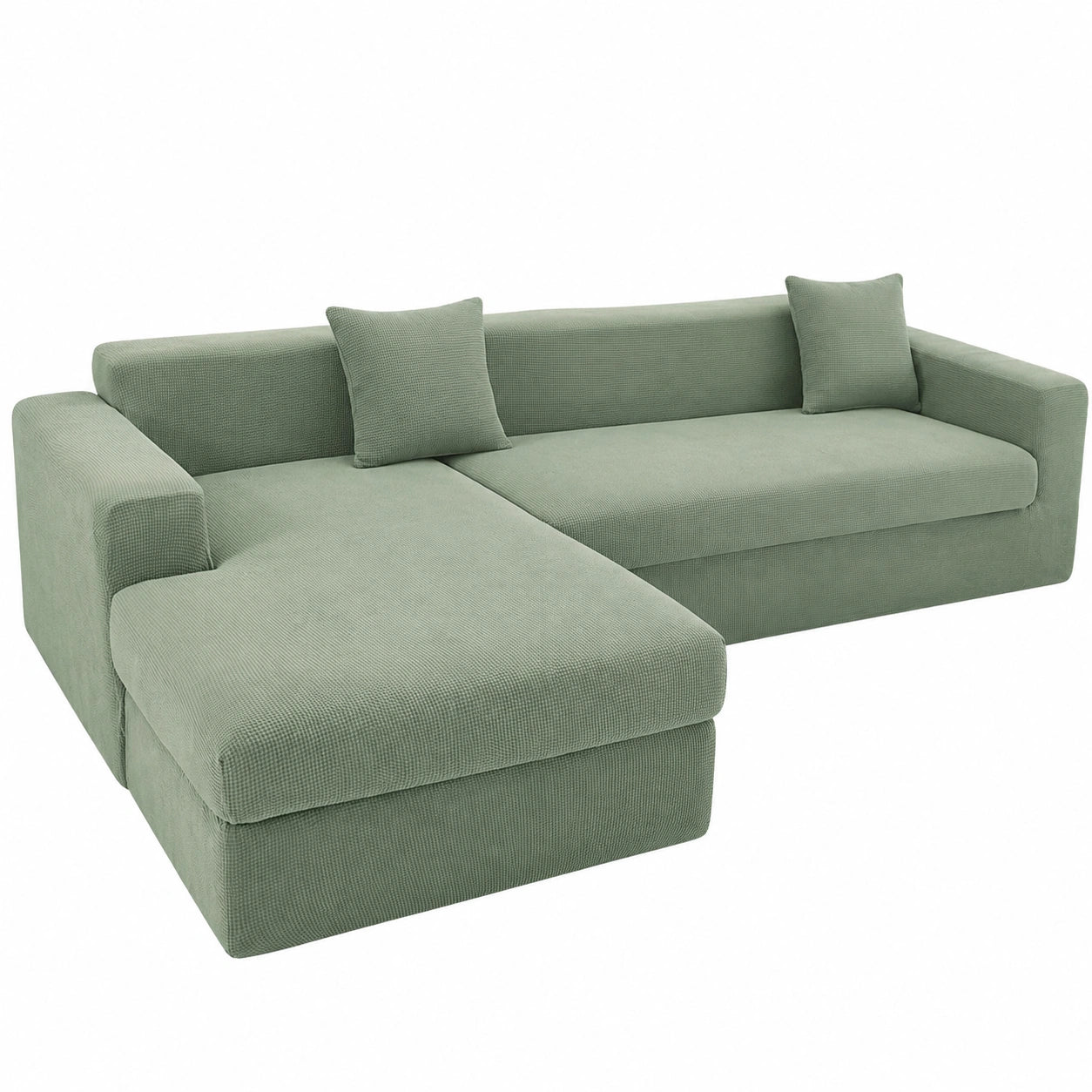Copridivano angolare impermeabile in tessuto jacquard con penisola, design scozzese tinta unita, varie misure disponibili, Matcha Green