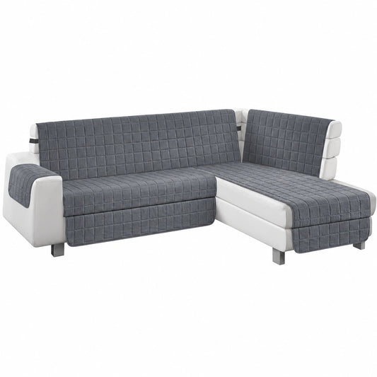 Copridivano Angolare Penisola, Impermeabile, Microfibra Morbida, Certificato Oeko-Tex, Grigio Scuro, 245 cm
