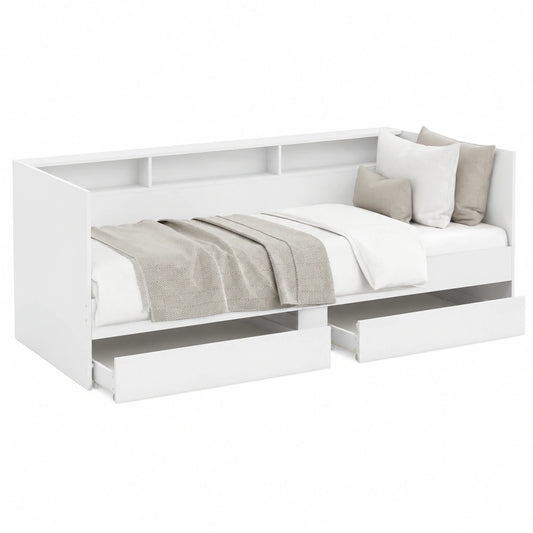Letto Singolo con Cassetti e Telaio in Legno Bianco 100x200 cm