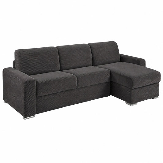 Divano Letto Angolare Reversibile in Velluto a Coste Grigio con Materasso Memory Foam 22 cm - CALITO