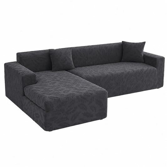 Copridivano angolare elasticizzato jacquard per soggiorno, adattabile a tutte le stagioni, per divani con penisola da 4 e 3 posti (Grigio Scuro)